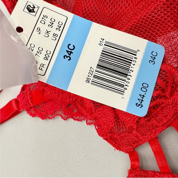 B.tempt'd by Wacoal Bra Size 34C Red Lace Opening Act Underwire Sexy NEW NWT - Picture 7 of 8